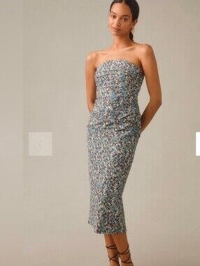 Anthro Ditsy Floral Print Bandeau Midi Dress Coastal Preppy Beach
